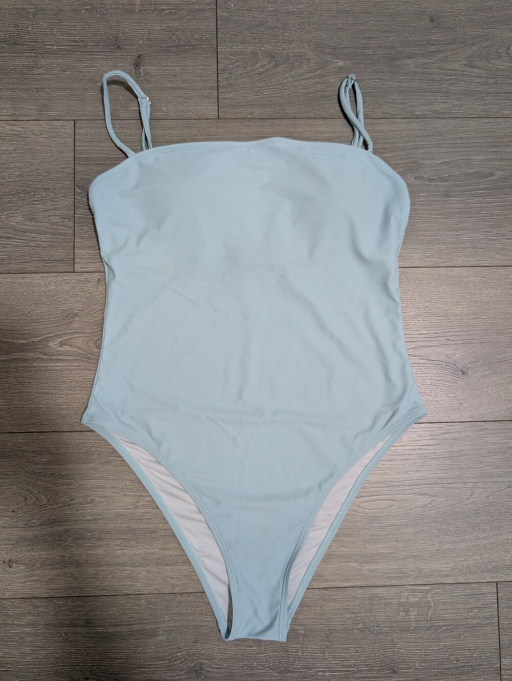 RELLECIGA Light Blue High Cut 1 Piece Adjustable Bandeau Swimsuit Square Neck•LG